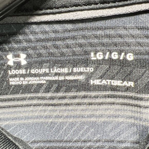 Under Armour Shirt Mens Size Large Gray Striped Short Sleeve Polo Shirt Collared - Picture 15 of 15